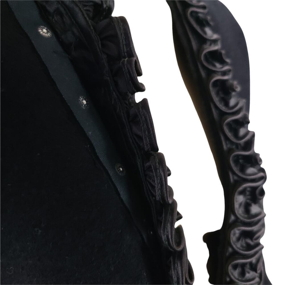 Dalton Cashmere Cardigan Vintage 50s Pinup Scroll Ruffle Trim Cinch Waist Black - Picture 16 of 16